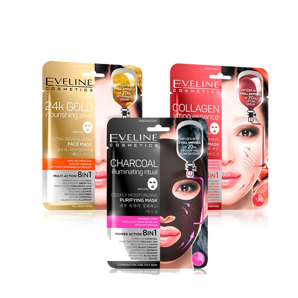 3 Pack Variety Face Sheet Masks Eveline Cosmetics Canada
