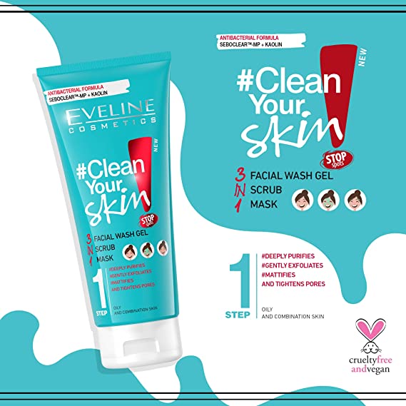 Clean Your Skin 3 in 1 Facial Wash Gel + Scrub + Mask Eveline